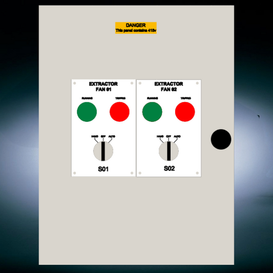 DOL Single or 3 Phase Control Panel For x2 Extraction Fans With Loxone BMS User App Interface Controls